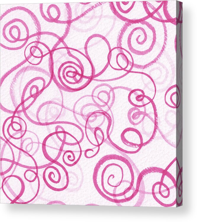 Doodles Acrylic Print featuring the painting Cute Pink Mesmerizing Doodles Watercolor Organic Whimsical Lines And Swirls II by Irina Sztukowski