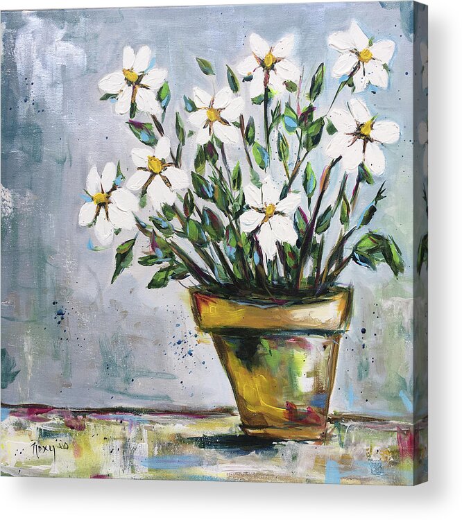 Daisy Gardenias Acrylic Print featuring the painting Daisy Gardenias by Roxy Rich