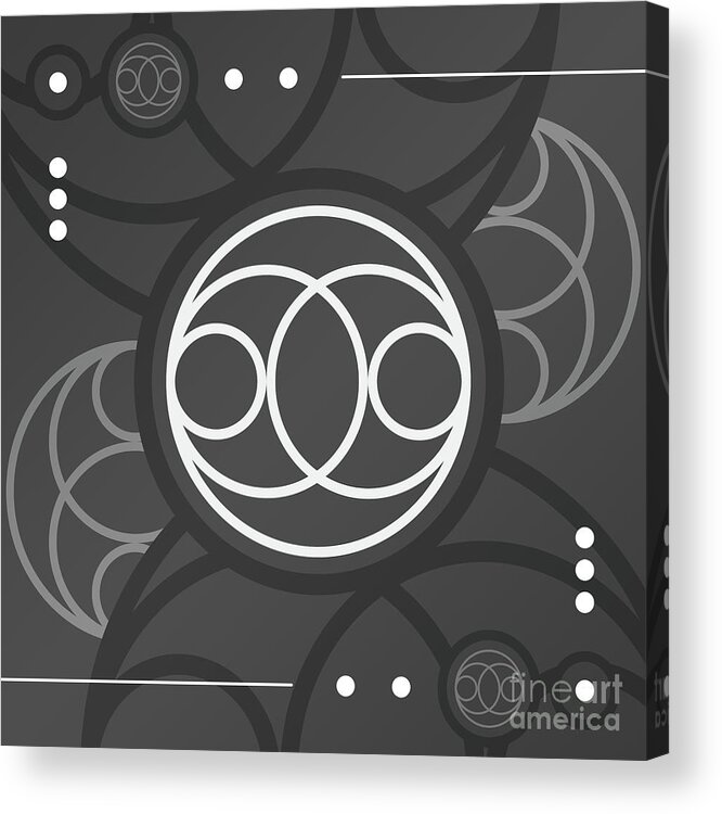 Abstract Acrylic Print featuring the mixed media Dark Steely Geometric Glyph Art in Black Gray and White n.0285 by Holy Rock Design