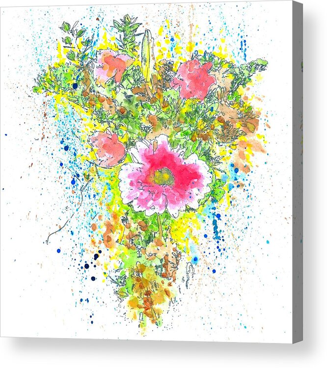 Watercolor Acrylic Print featuring the mixed media Design 22 flowers by Lucie Dumas