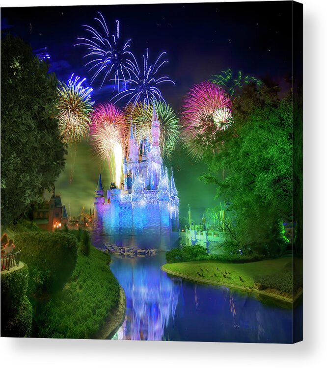 Magic Kingdom Acrylic Print featuring the photograph Disney's Fantasy in the Sky Fireworks by Mark Andrew Thomas