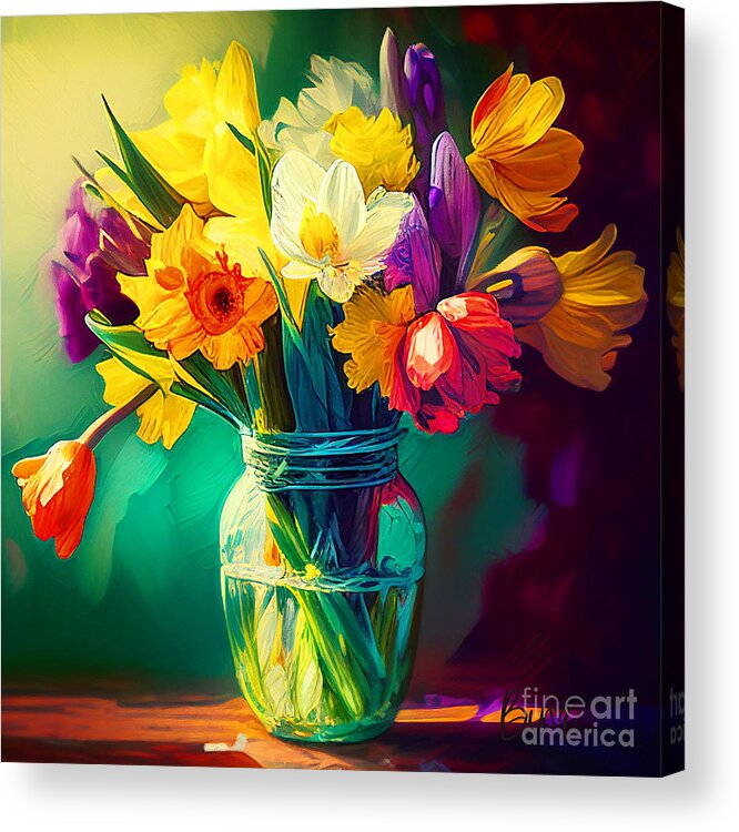 Daffodils Acrylic Print featuring the mixed media Diversity of colors by Binka Kirova
