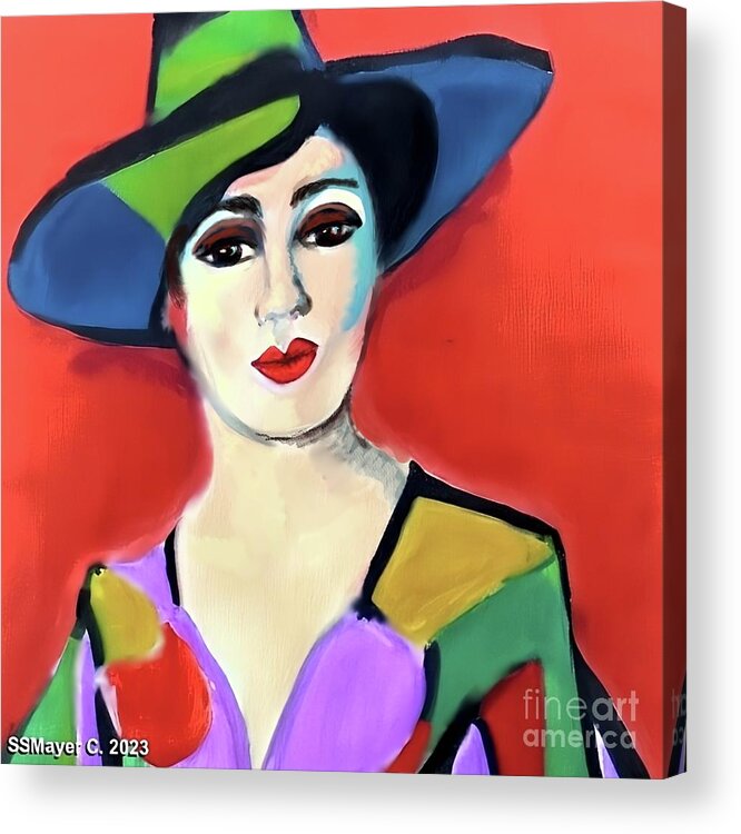 Contemporary Art Acrylic Print featuring the digital art Donna with Hat by Stacey Mayer