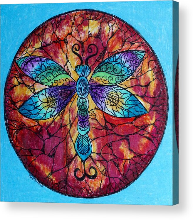 Dragonflies Acrylic Print featuring the drawing Dragonfly Mandala by Megan Walsh