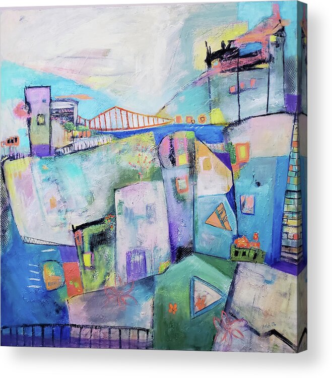 Cityscape Abstract Acrylic Print featuring the mixed media Dream City by Haleh Mahbod