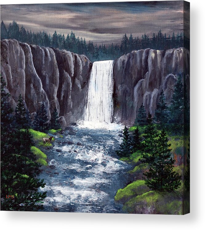 Tumalo Falls Acrylic Print featuring the painting Dusk at Tumalo Falls by Laura Iverson