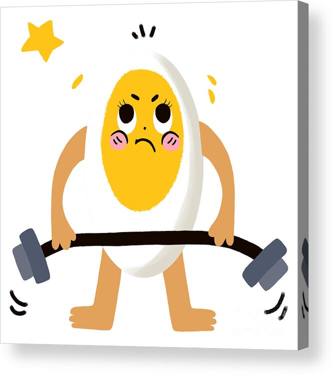 Eggs Acrylic Print featuring the drawing Eggs love weightlifting by Min Fen Zhu