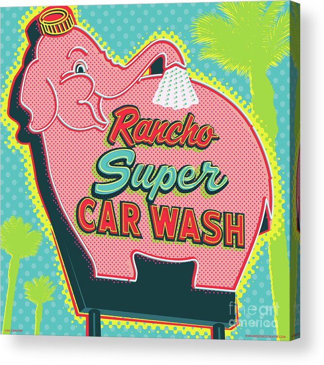 Pop Art Acrylic Print featuring the digital art Elephant Car Wash - Rancho Mirage - Palm Springs by Jim Zahniser