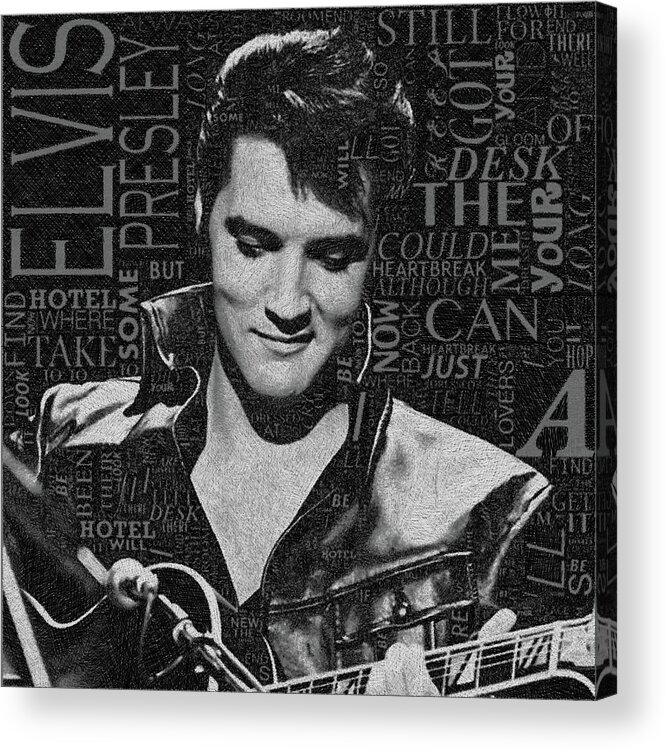 Elvis Presley Acrylic Print featuring the painting Elvis Heartbreak Hotel Lyrics by Tony Rubino