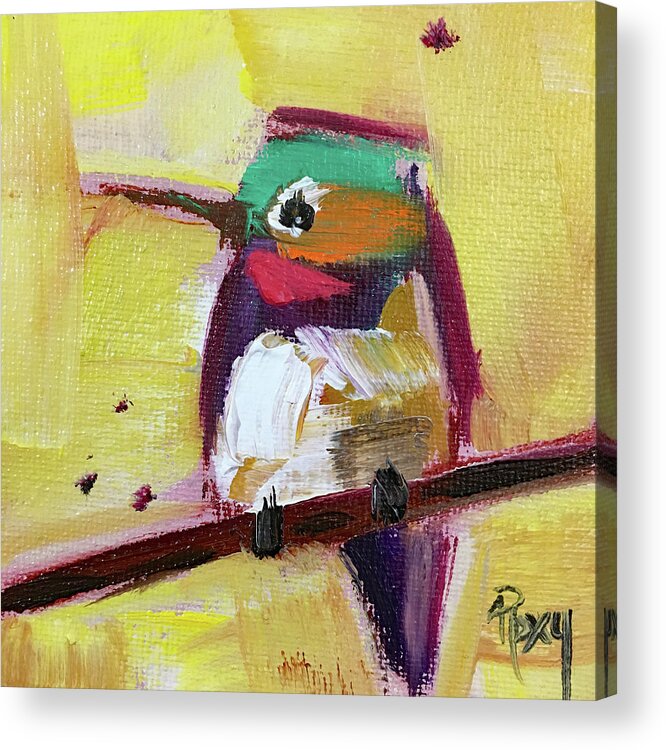 Hummingbird Acrylic Print featuring the painting Emerald Crested Hummingbird by Roxy Rich