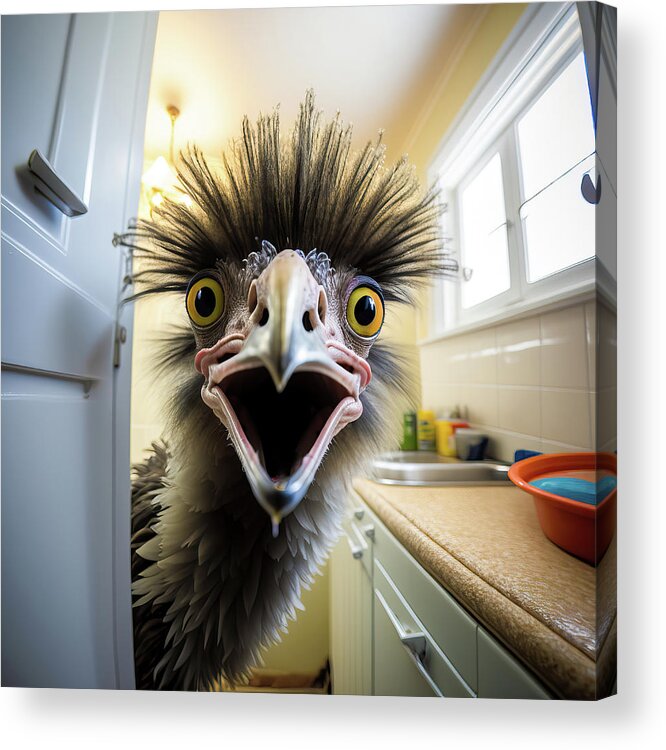 Emu Acrylic Print featuring the digital art Emu in the Kitchen 02 by Matthias Hauser