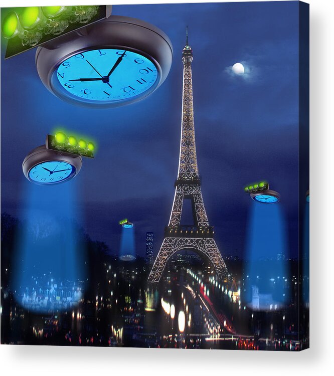 Clock Faces Acrylic Print featuring the photograph European Time Travelers SQ by Mike McGlothlen