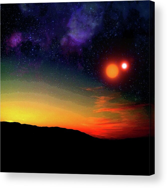 Sunset Acrylic Print featuring the digital art Exoplanet Moon Rise by Don White Artdreamer