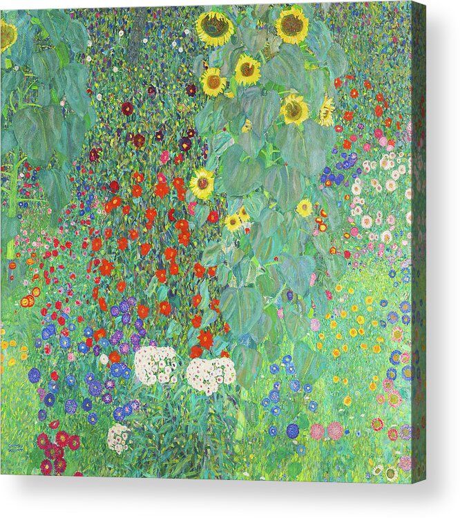 Gustav Klimt Acrylic Print featuring the painting Farm Garden with Sunflowers - Digital Remastered Edition by Gustav Klimt