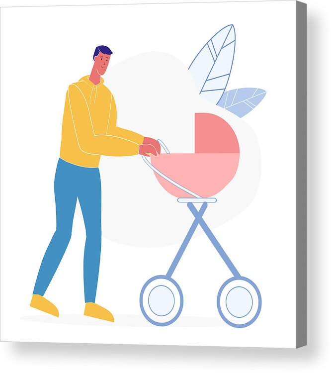 Art Acrylic Print featuring the drawing Father with Baby Carriage Flat Vector Illustration by UnitoneVector