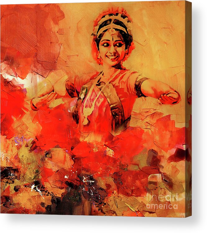 Indian Kathak Dance Acrylic Print featuring the painting Female kathak dance776y by Gull G