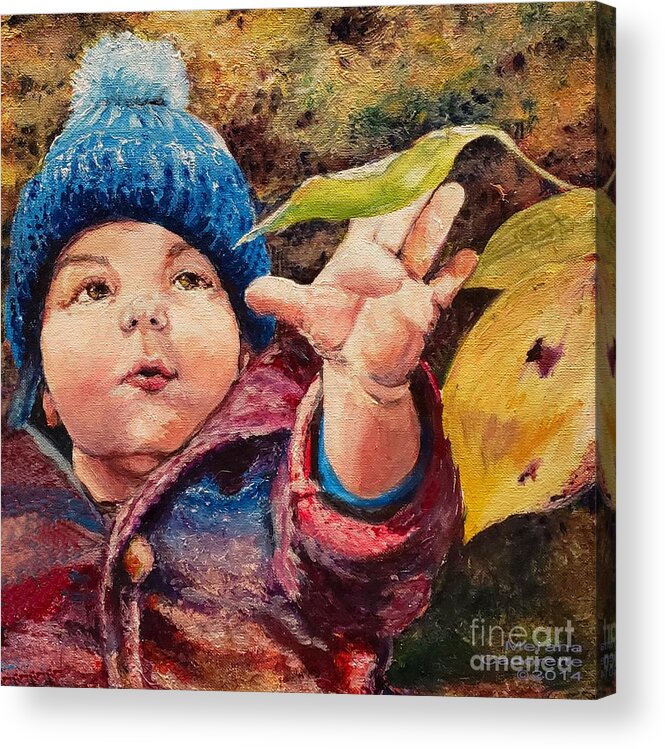 Toddler Acrylic Print featuring the painting First Fall by Merana Cadorette
