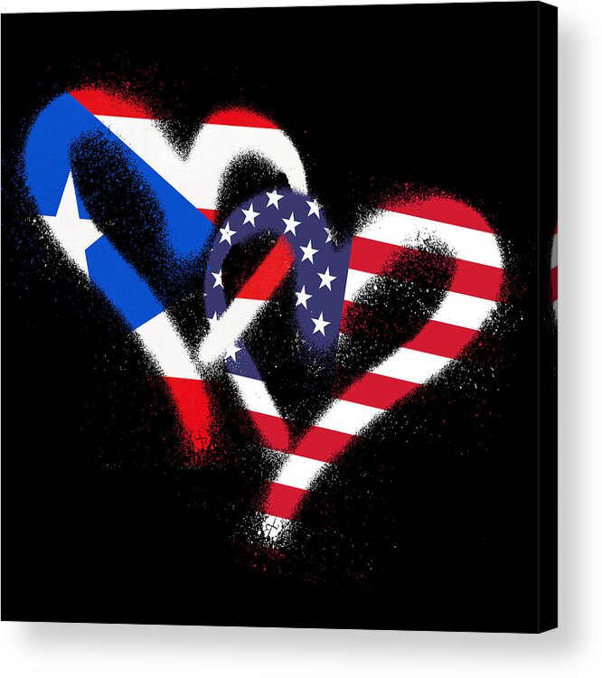 Puerto Rico Acrylic Print featuring the painting Flag Heart Puerto Rico USA Puerto Rican Americans Pride Print by Tony Rubino