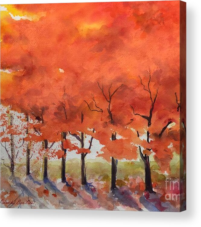 Red Magical Trees In Fall. Acrylic Print featuring the painting Flaming Autumn by Caroline Patrick