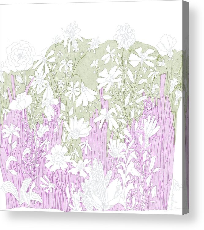 Flower Garden Illustration Acrylic Print featuring the painting Flower Garden Illustration Pink and Green Hues by Patricia Awapara