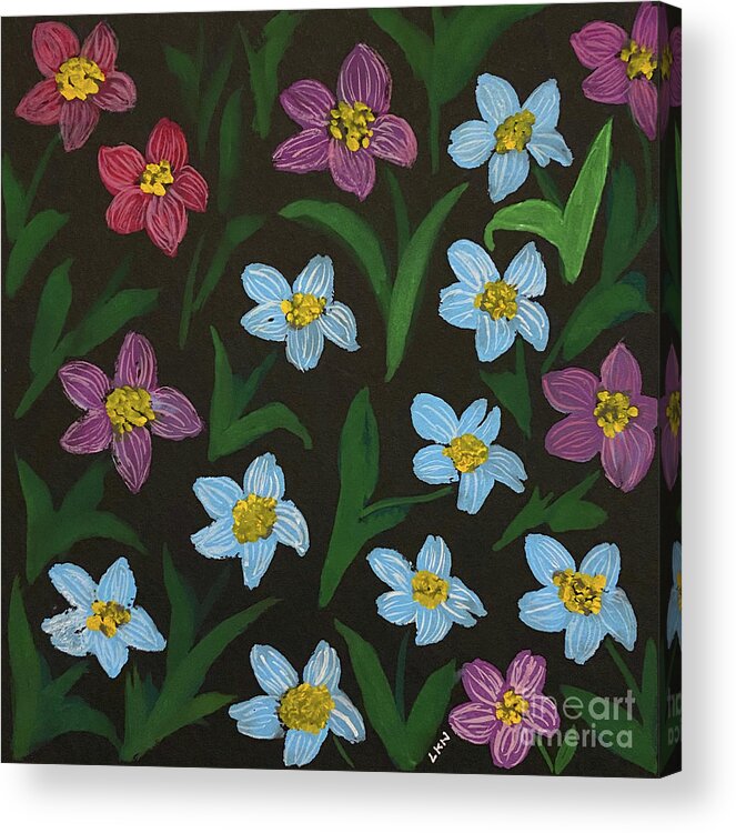 Flowers Acrylic Print featuring the painting Flowers on Black by Lisa Neuman
