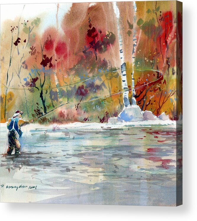New England Scenes Acrylic Print featuring the painting Fly Fishing in the Fall by P Anthony Visco