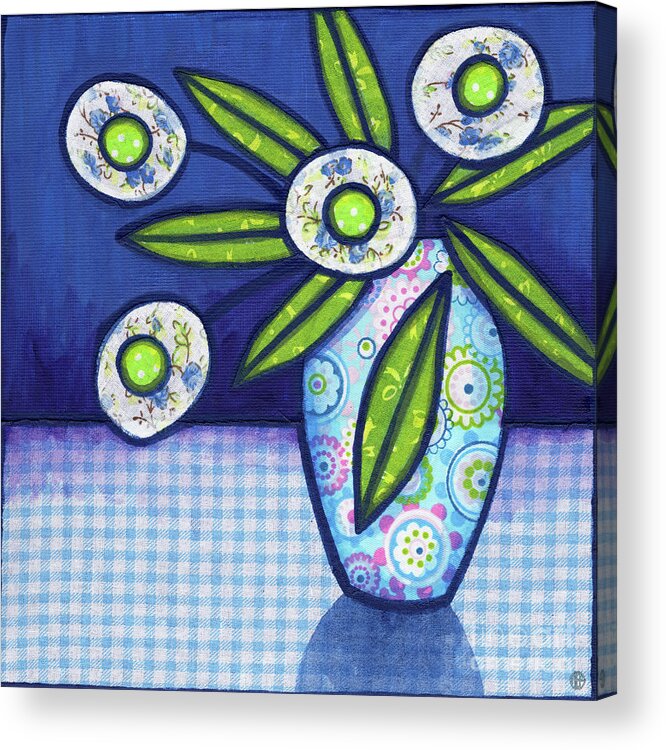 Abstract Acrylic Print featuring the painting Folk Art Flowers In A Vase 3 by Amy E Fraser
