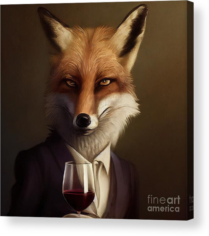 Wild Acrylic Print featuring the painting Fox Having Drink by N Akkash