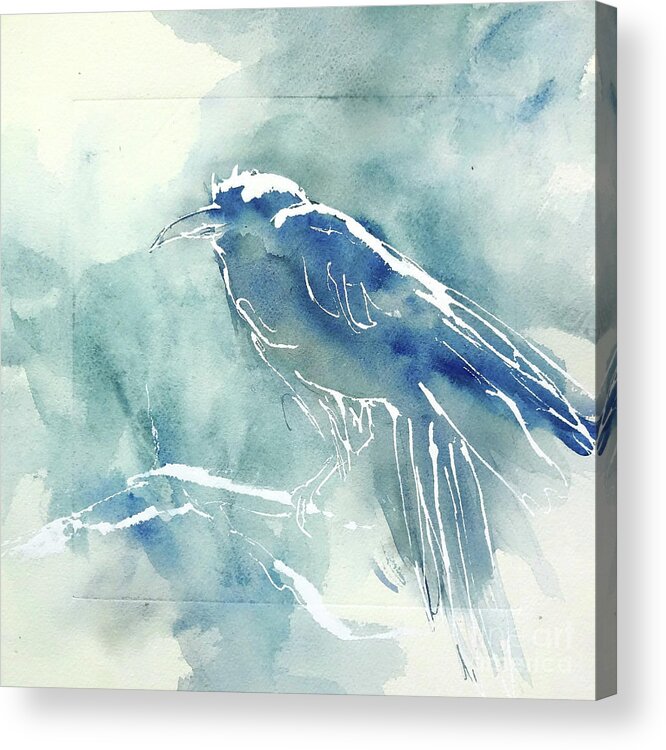 Original Watercolors Acrylic Print featuring the painting Frosted Raven 3 by Chris Paschke