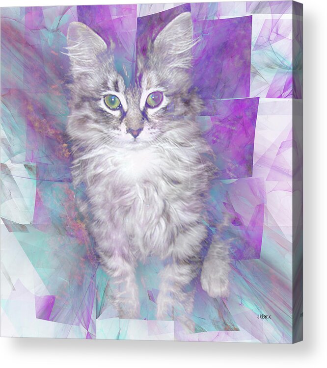 Cat Acrylic Print featuring the digital art Fur Ball - Square Version by Studio B Prints