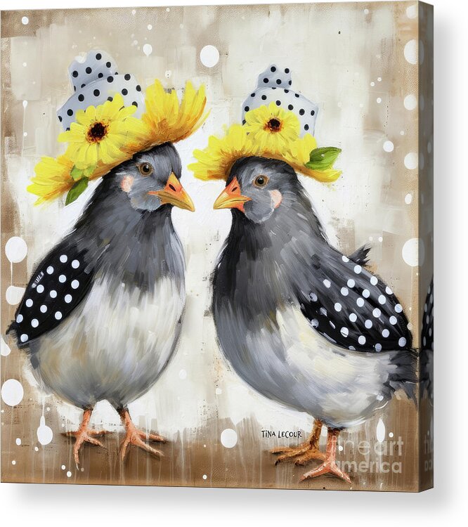Chickens Acrylic Print featuring the painting Garden Party Chicks by Tina LeCour