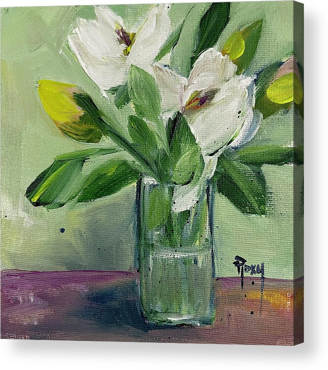 Gardenias Acrylic Print featuring the painting Gardenias in a Glass by Roxy Rich