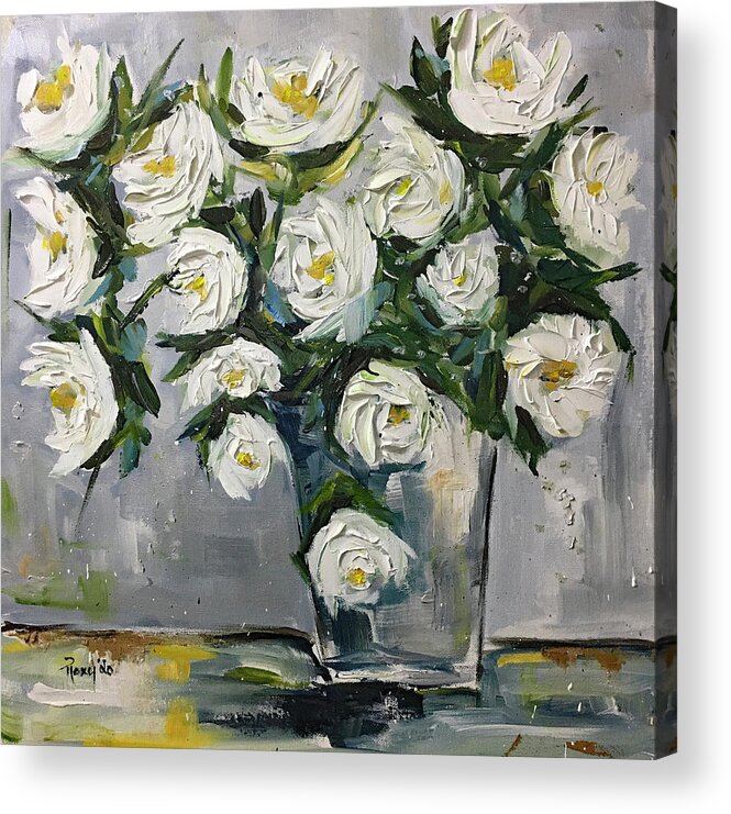 Gardenias Acrylic Print featuring the painting Gardenias in Bloom by Roxy Rich