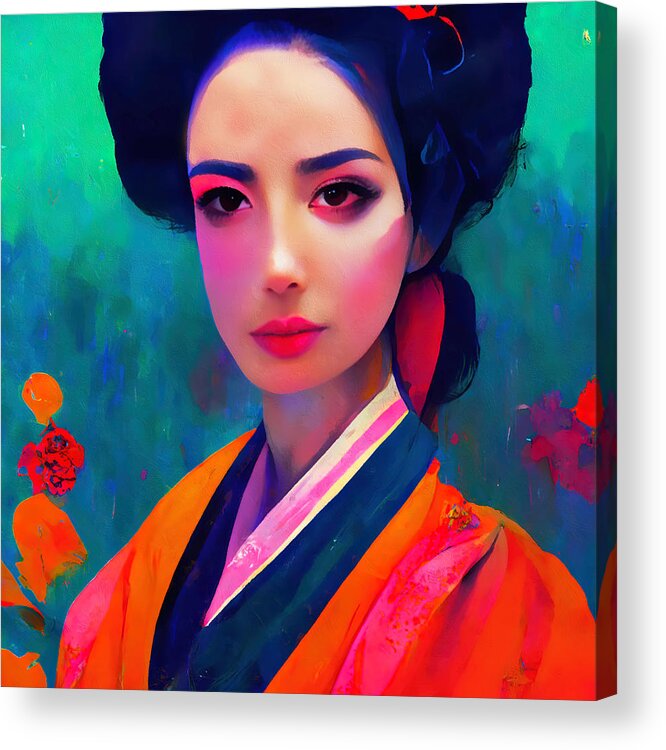 Japanese Acrylic Print featuring the painting Geisha, Portrait, 04 by AM FineArtPrints