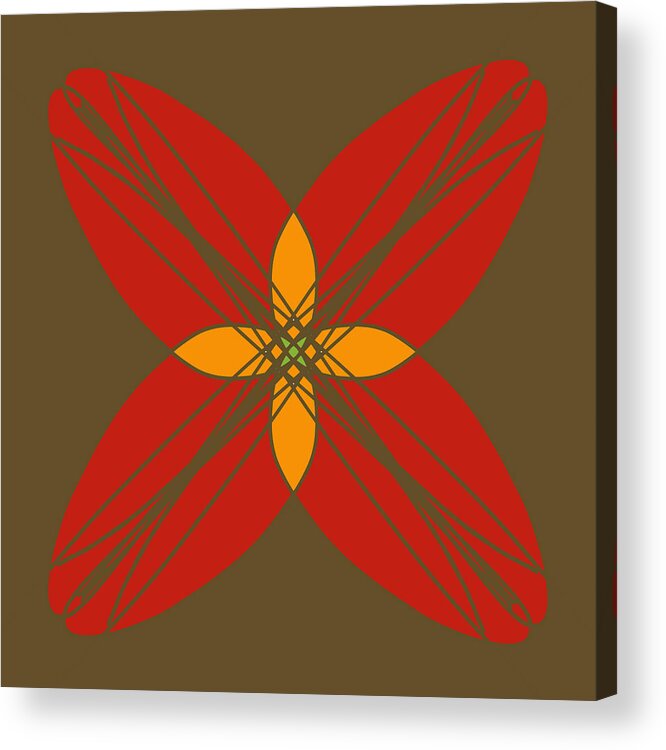 Decorative Illustration Acrylic Print featuring the digital art Geometrical Pattern - Red Orange Flower by Patricia Awapara