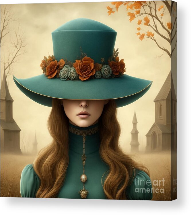 Portrait Acrylic Print featuring the digital art Girl With A Green Hat - Portrait 1 by Philip Preston