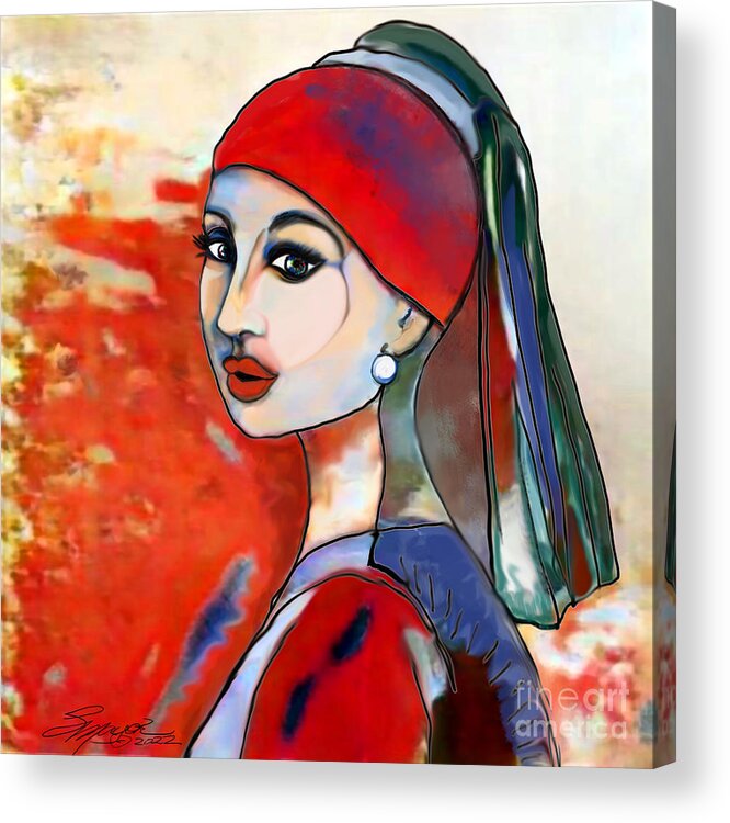 Figurative Art Acrylic Print featuring the digital art Girl with Pearl 001 by Stacey Mayer
