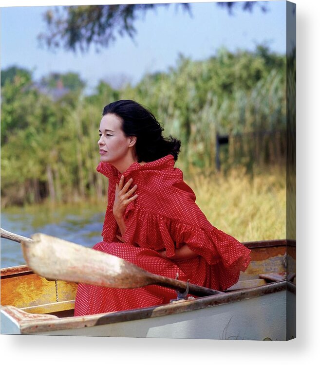 Boating Acrylic Print featuring the drawing Gloria Vanderbilt Cooper in Anne Fogarty Shawl by Gianni Penati