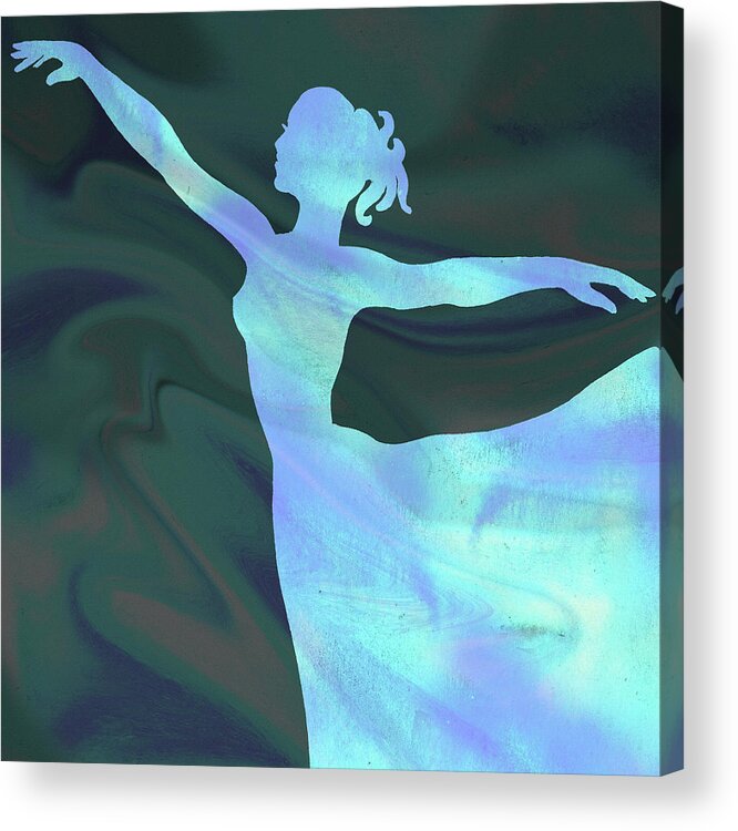 Ballerina Acrylic Print featuring the painting Glowing Blue Night Watercolor Ballerina Silhouette by Irina Sztukowski