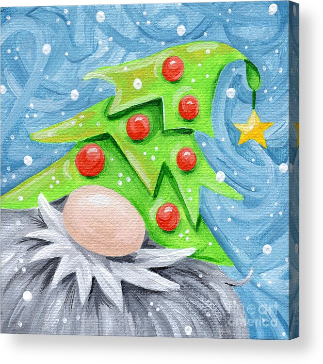 Gnome Acrylic Print featuring the painting Gnomie in a Tree Hat by Annie Troe