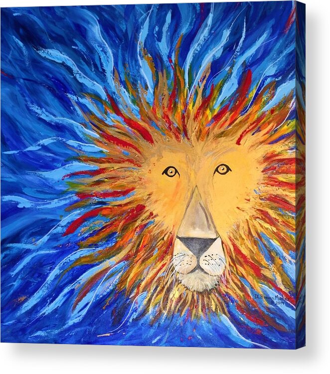 Lion Acrylic Print featuring the painting God Loves Us by Deb Brown Maher
