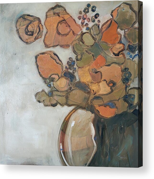 Still Life Acrylic Print featuring the painting Gold Bouquet by Sheila Romard