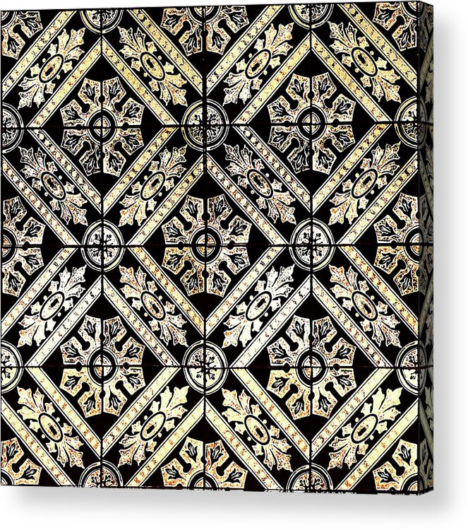Gold Tiles Acrylic Print featuring the digital art Gold On Black Tiles Mosaic Design Decorative Art V by Irina Sztukowski
