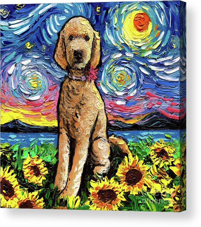 Golden Doodle Acrylic Print featuring the painting Golden Doodle Night 2 by Aja Trier