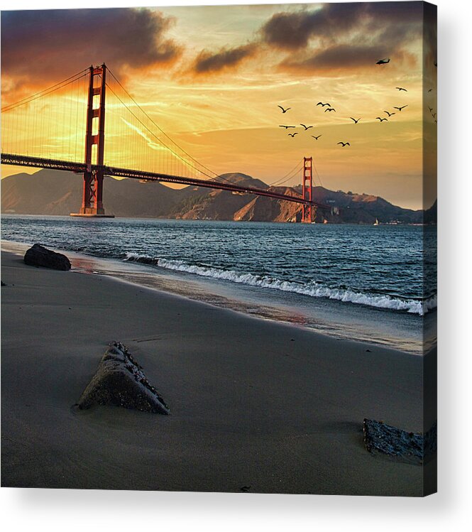 Pacific Ocean Acrylic Print featuring the photograph Golden Gate Sunset Alter by Maggy Marsh