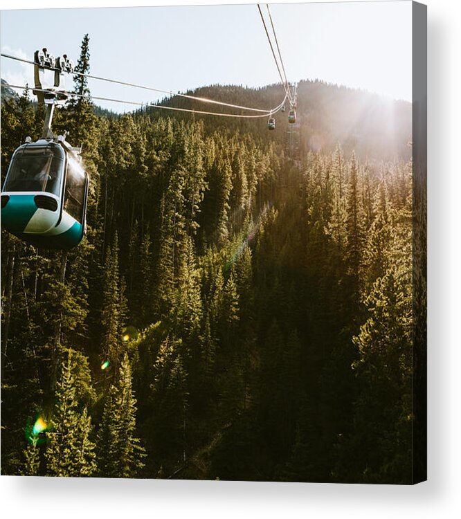 Scenics Acrylic Print featuring the photograph Gondola Lift Going Up Mountain in Banff Canada by RyanJLane