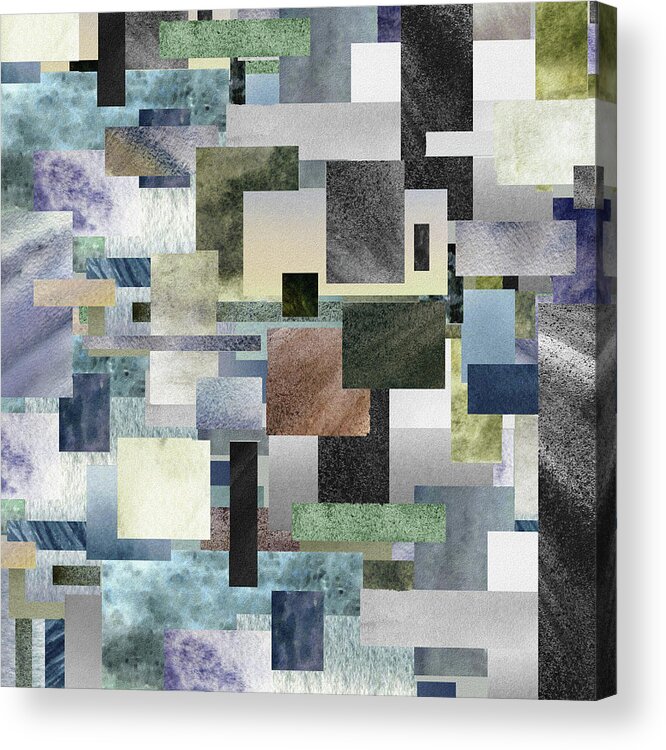 Gray Acrylic Print featuring the painting Gray Geometrical Watercolor Decorative Blocks I by Irina Sztukowski