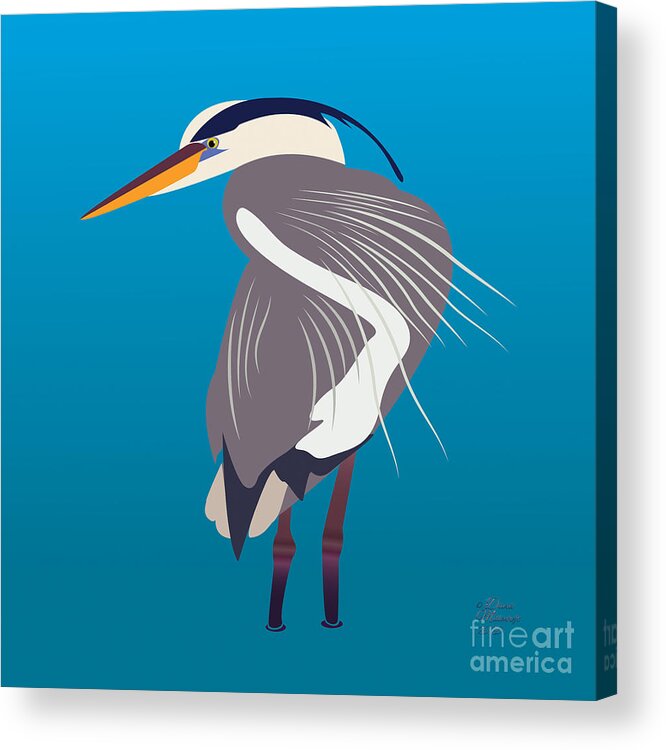 Great Blue Heron Acrylic Print featuring the digital art Great Blue Heron, Bird, by David Millenheft