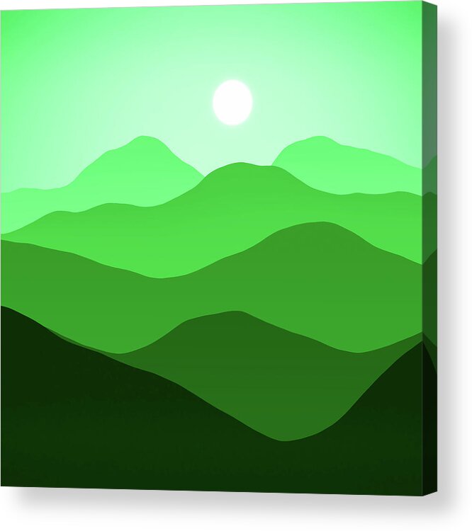 Mountains Acrylic Print featuring the digital art Green Mountains Abstract Minimalist Fantasy Landscape by Matthias Hauser