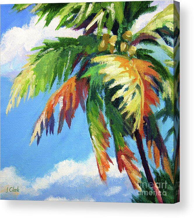 Beaches Acrylic Print featuring the painting Green Palm by John Clark